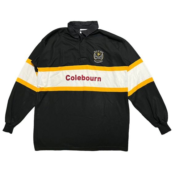 Halbro Rugby Imports Black Yellow Striped Long Sleeve Polo Shirt Men’s 44 - Picture 1 of 7